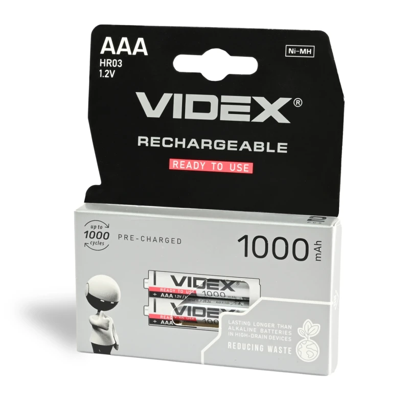 Акумулятор HR03/ААА 1000mAh 1.2V 2 шт/уп. VIDEX (10/100)